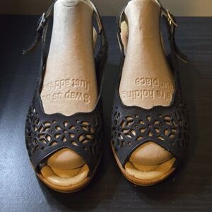 Spring Step Black Cutout Sandals
